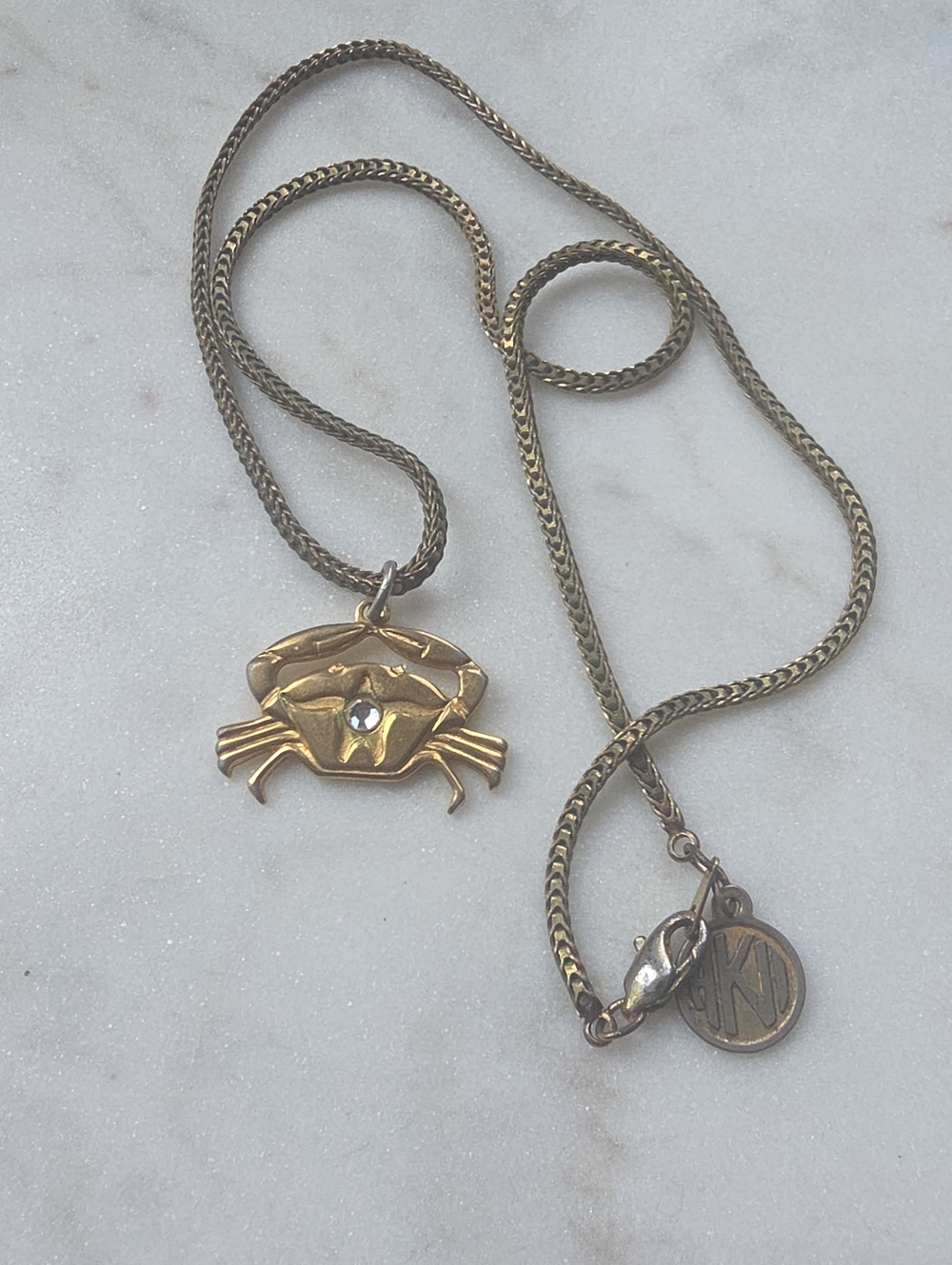 Vintage Anne Klein Gold Crab Rhinestone Jewel Necklace